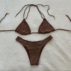 Monday Swimwear Hanalei Top Byron Bottoms Ribbed Caramel Brown